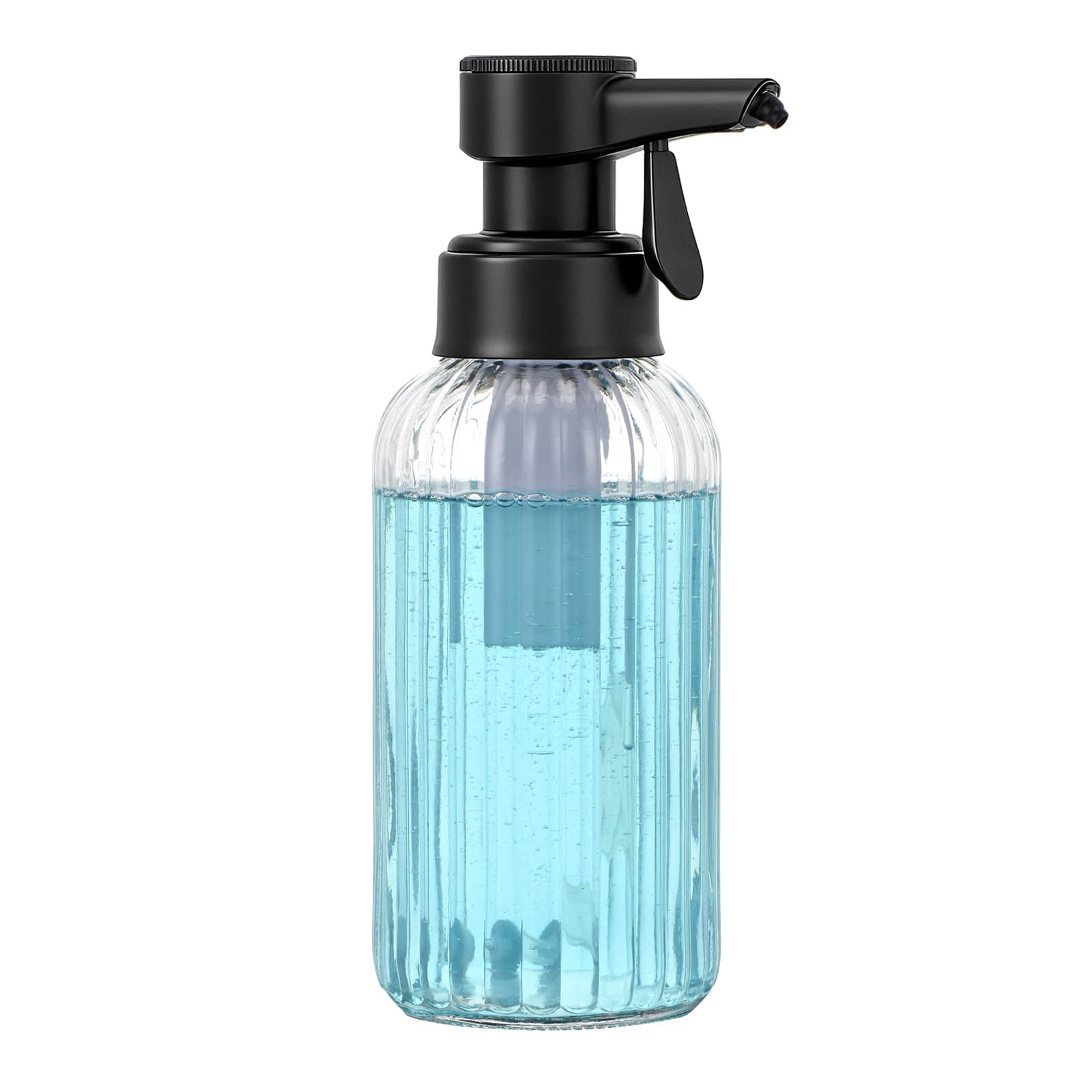 Automatic Foaming Soap Dispenser, 17oz Clear Glass Hand Soap Dispenser with ABS Touch Sensor Pump Battery Operated, Dish/Hand Soap Refillable for Bathroom Kitchen