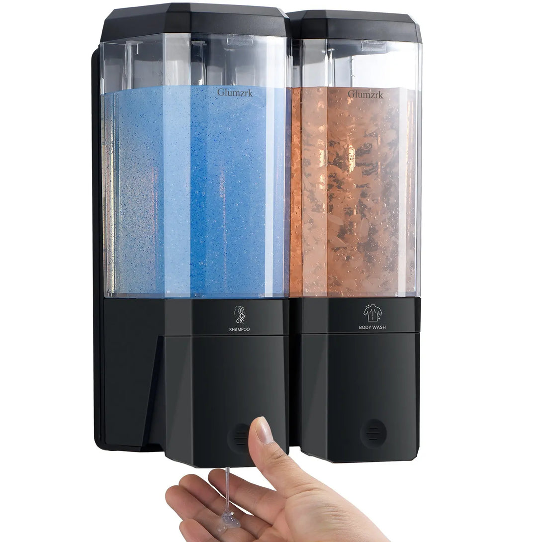 Twin (1000ml) and Triple (1500ml) Shampoo and Conditioner Dispenser 3 Chamber No Dill Shampoo Dispenser for Shower Wall Mounted GLUMZRK