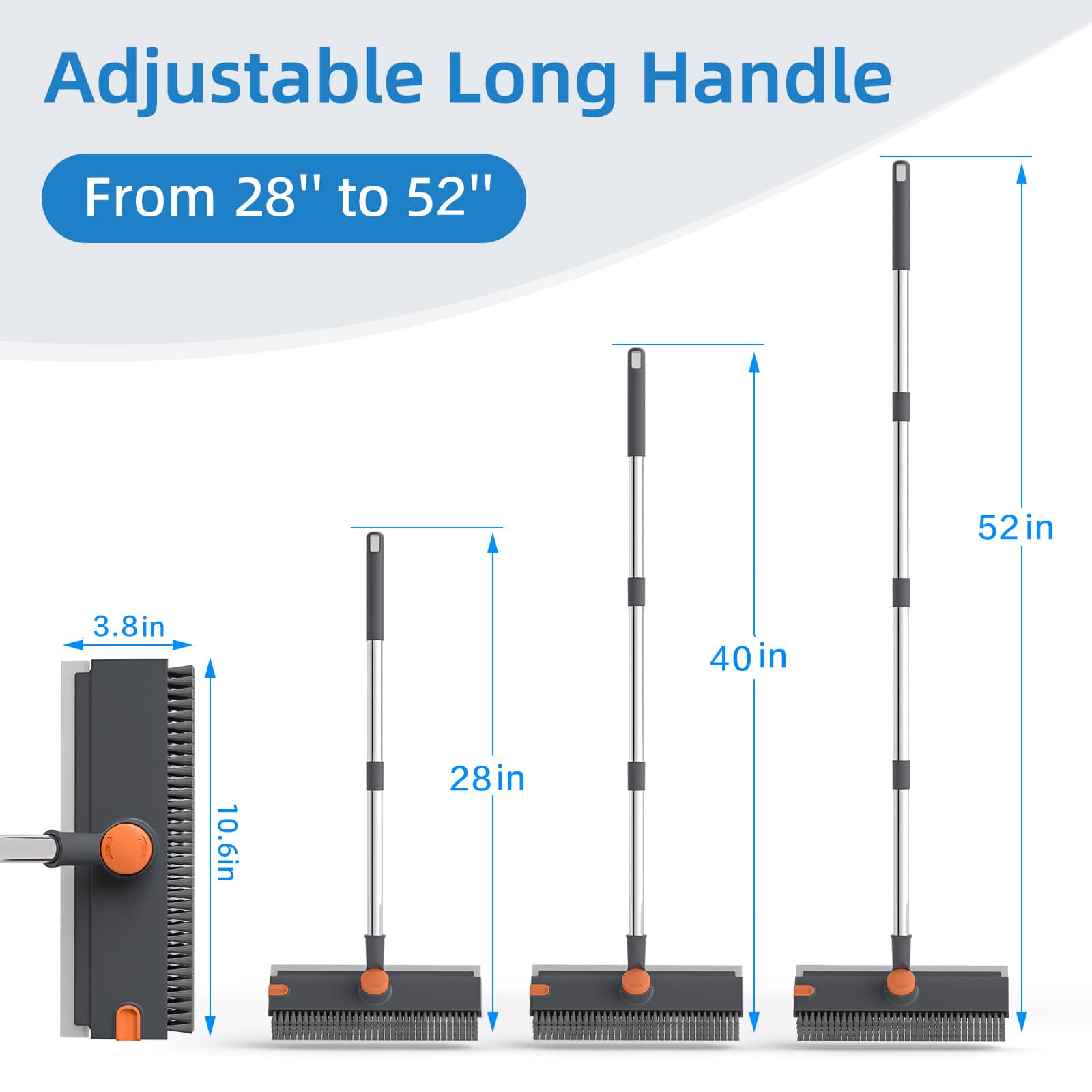 Scrub Brush with Long Handle, Floor Scrub Brush Squeegee Broom for Cleaning, 3 in 1 Shower Scrubber Floor Broom Squeegee for Concrete Tile Wall Deck Patio