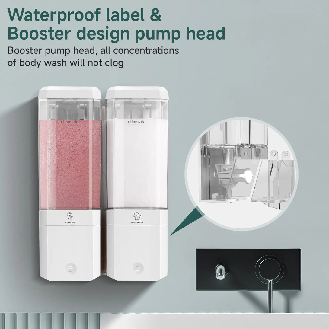 Twin (1000ml) and Triple (1500ml) Shampoo and Conditioner Dispenser 3 Chamber No Dill Shampoo Dispenser for Shower Wall Mounted GLUMZRK