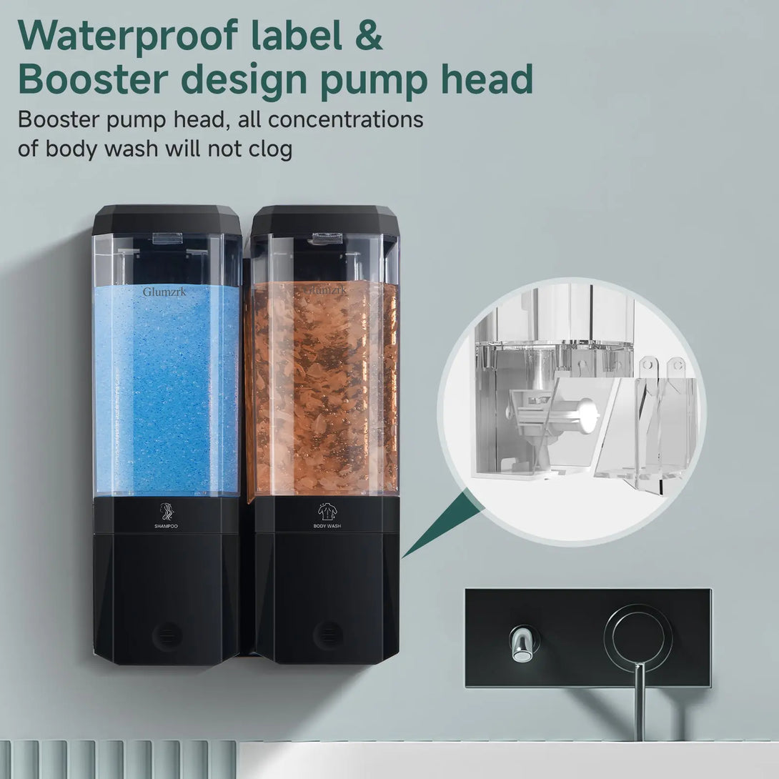 Twin (1000ml) and Triple (1500ml) Shampoo and Conditioner Dispenser 3 Chamber No Dill Shampoo Dispenser for Shower Wall Mounted GLUMZRK