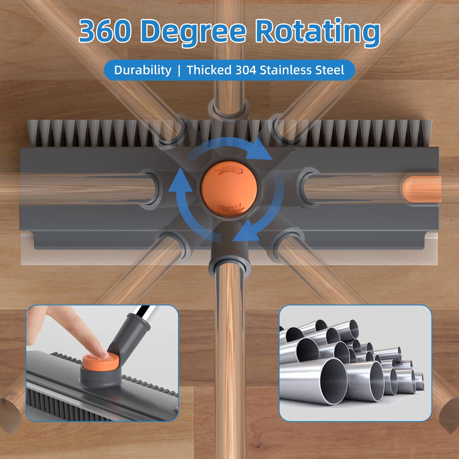 Scrub Brush with Long Handle, Floor Scrub Brush Squeegee Broom for Cleaning, 3 in 1 Shower Scrubber Floor Broom Squeegee for Concrete Tile Wall Deck Patio