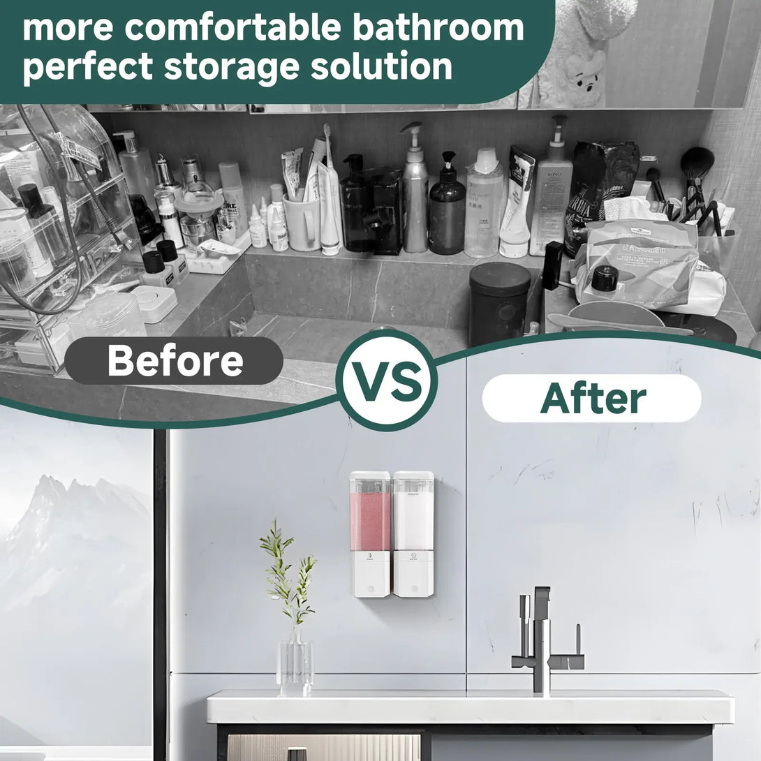 Twin (1000ml) and Triple (1500ml) Shampoo and Conditioner Dispenser 3 Chamber No Dill Shampoo Dispenser for Shower Wall Mounted GLUMZRK