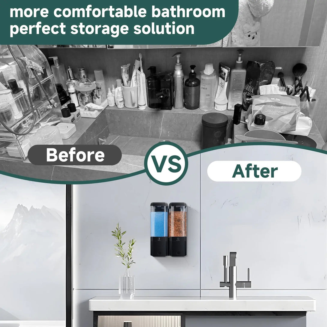 Twin (1000ml) and Triple (1500ml) Shampoo and Conditioner Dispenser 3 Chamber No Dill Shampoo Dispenser for Shower Wall Mounted GLUMZRK