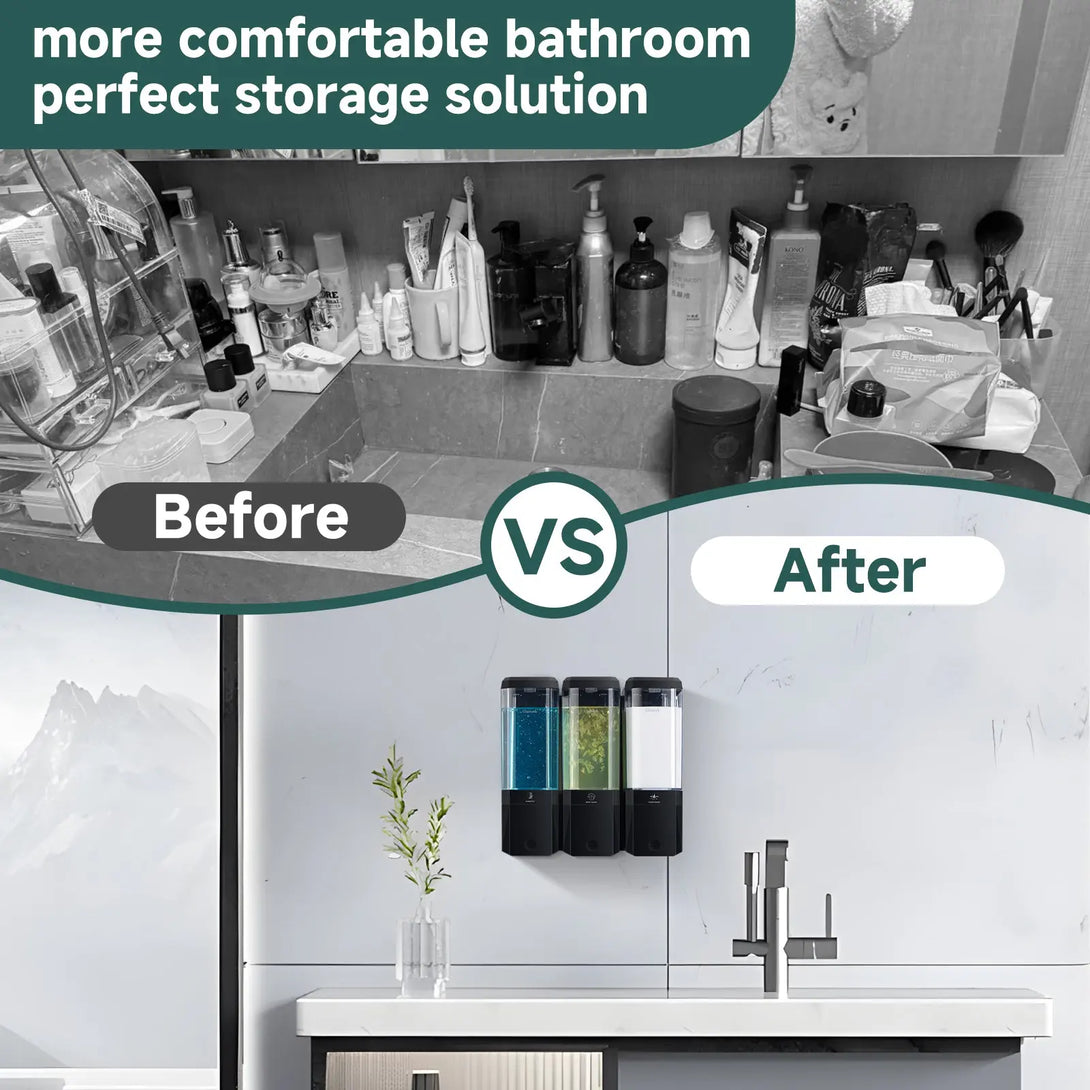 Twin (1000ml) and Triple (1500ml) Shampoo and Conditioner Dispenser 3 Chamber No Dill Shampoo Dispenser for Shower Wall Mounted GLUMZRK