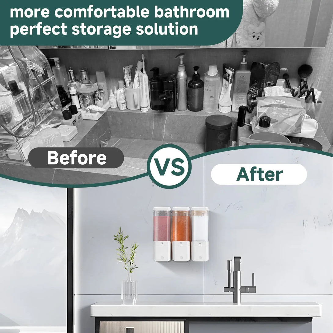 Twin (1000ml) and Triple (1500ml) Shampoo and Conditioner Dispenser 3 Chamber No Dill Shampoo Dispenser for Shower Wall Mounted GLUMZRK