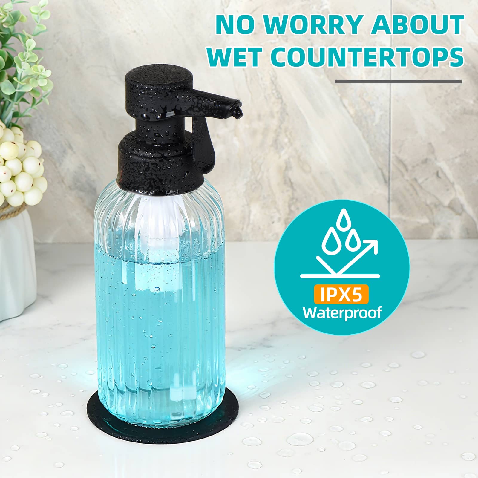 Automatic Foaming Soap Dispenser, 17oz Clear Glass Hand Soap Dispenser with ABS Touch Sensor Pump Battery Operated, Dish/Hand Soap Refillable for Bathroom Kitchen