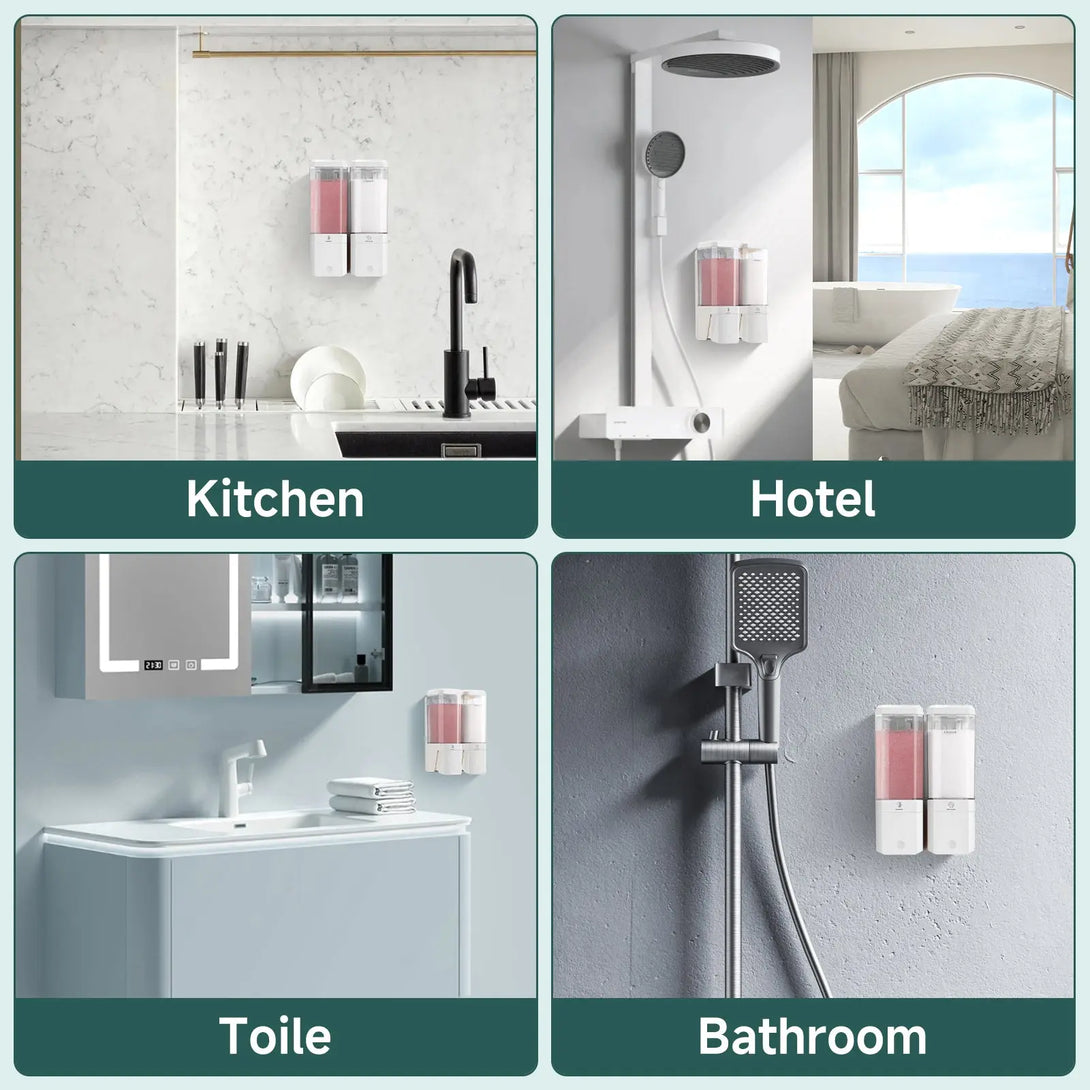 Twin (1000ml) and Triple (1500ml) Shampoo and Conditioner Dispenser 3 Chamber No Dill Shampoo Dispenser for Shower Wall Mounted GLUMZRK