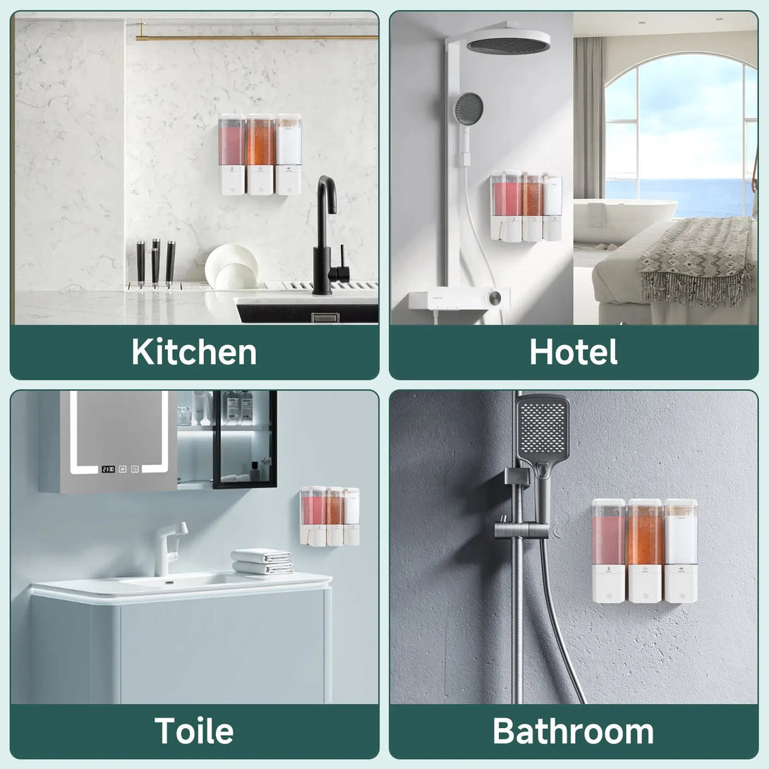 Twin (1000ml) and Triple (1500ml) Shampoo and Conditioner Dispenser 3 Chamber No Dill Shampoo Dispenser for Shower Wall Mounted GLUMZRK