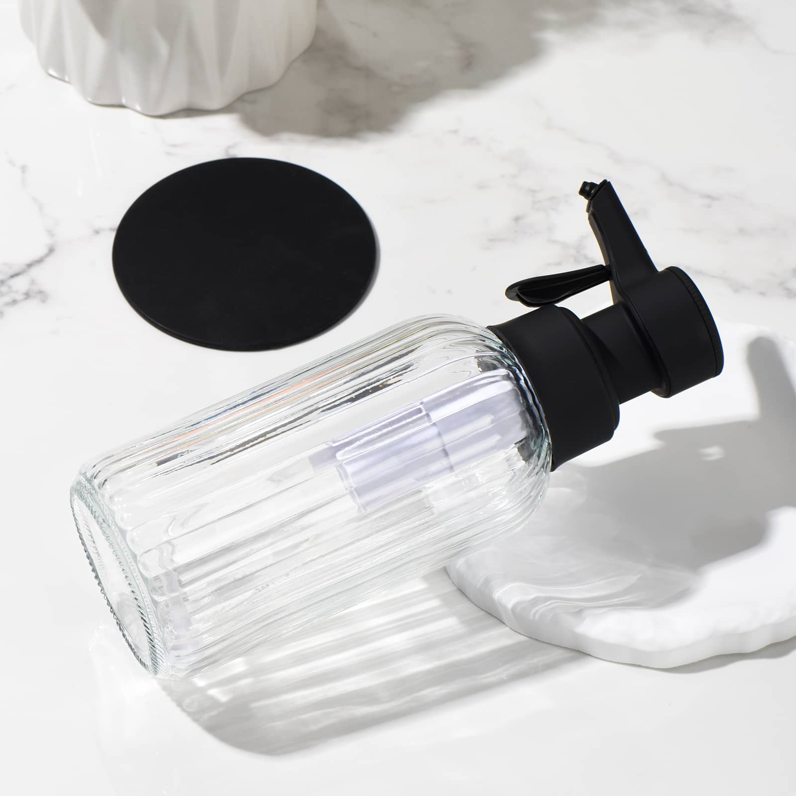 Automatic Foaming Soap Dispenser, 17oz Clear Glass Hand Soap Dispenser with ABS Touch Sensor Pump Battery Operated, Dish/Hand Soap Refillable for Bathroom Kitchen