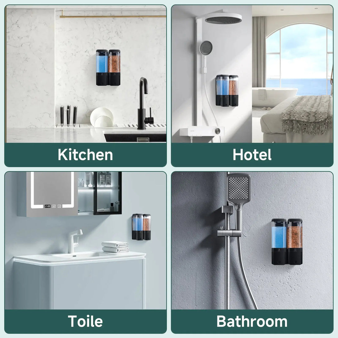 Twin (1000ml) and Triple (1500ml) Shampoo and Conditioner Dispenser 3 Chamber No Dill Shampoo Dispenser for Shower Wall Mounted GLUMZRK