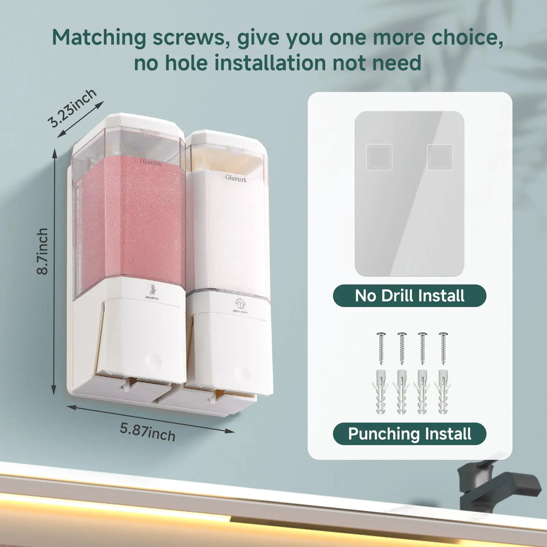 Twin (1000ml) and Triple (1500ml) Shampoo and Conditioner Dispenser 3 Chamber No Dill Shampoo Dispenser for Shower Wall Mounted GLUMZRK