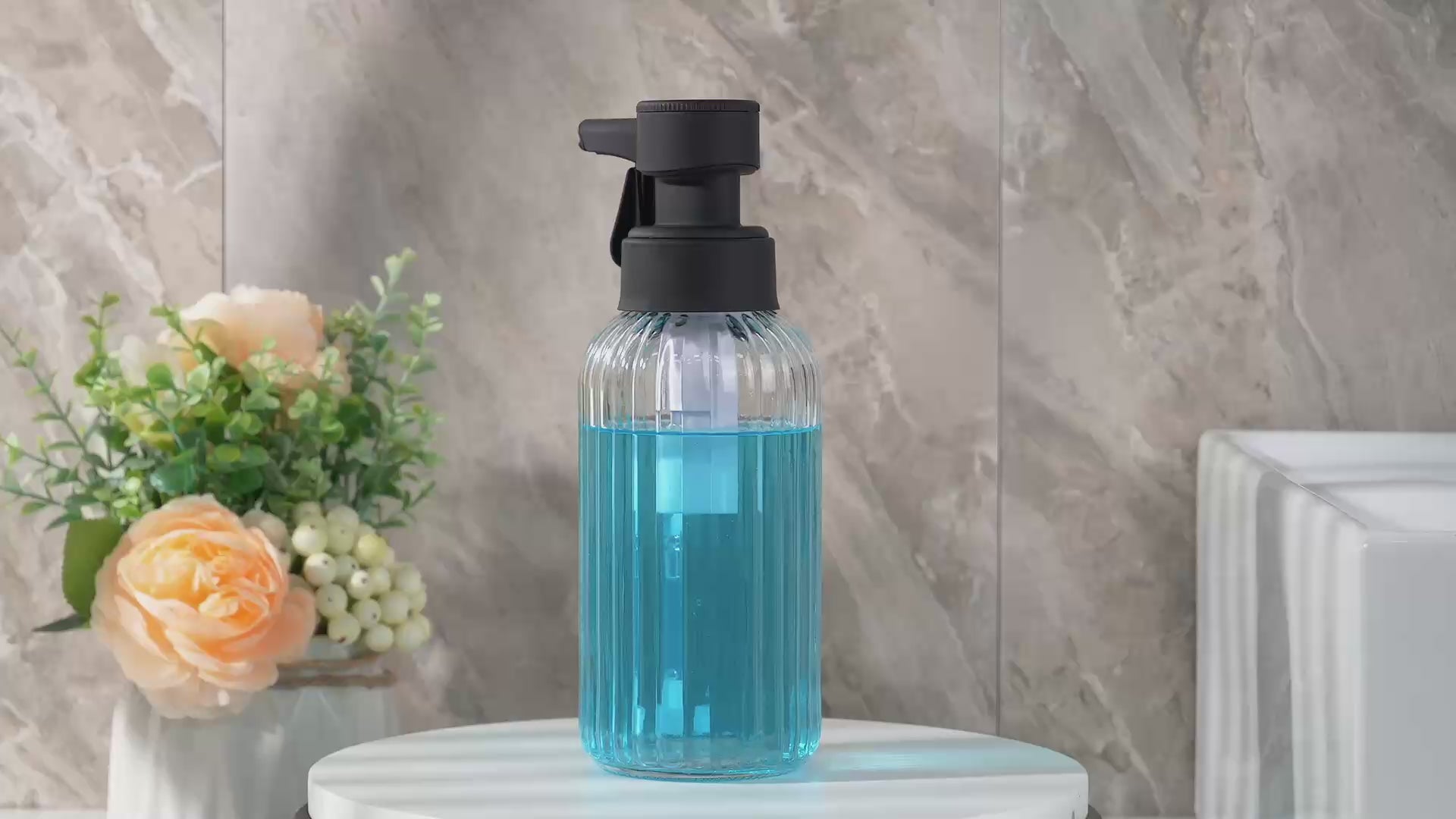 Automatic Foaming Soap Dispenser, 17oz Clear Glass Hand Soap Dispenser with ABS Touch Sensor Pump Battery Operated, Dish/Hand Soap Refillable for Bathroom Kitchen