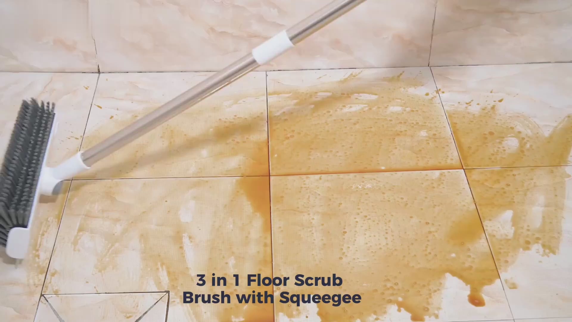 Scrub Brush with Long Handle, Floor Scrub Brush Squeegee Broom for Cleaning, 3 in 1 Shower Scrubber Floor Broom Squeegee for Concrete Tile Wall Deck Patio